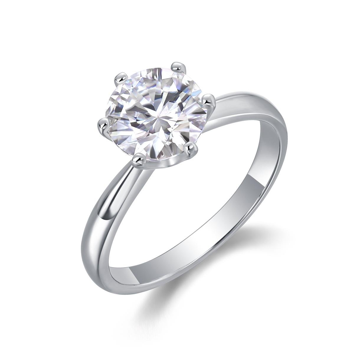 Fifty8 Round Moissanite Solitaire Ring, 925 Sterling Silver, 6-Prong, 1ct or 2ct Options