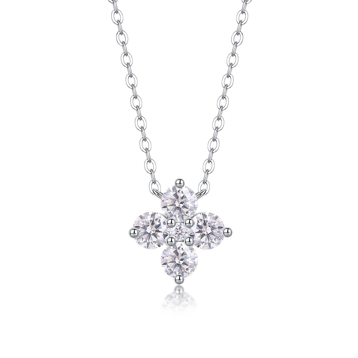Fifty8 0.3ct Moissanite Clover Pendant Necklace, 925 Sterling Silver, Lucky Clover