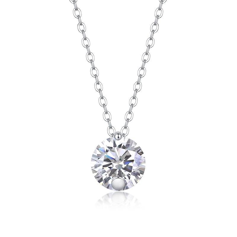 Fifty8 2ct DEW Moissanite Solitaire Pendant Necklace, 925 Sterling Silver, Simplicity Delight