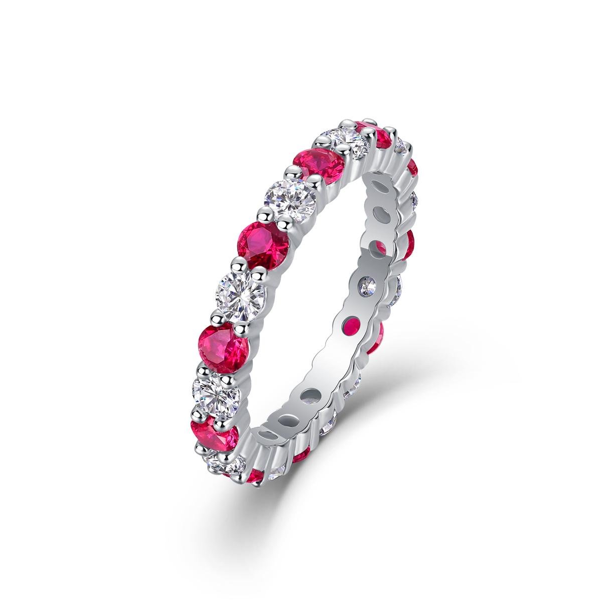 Fifty8 Red Moissanite and Cubic Zirconia Ring, 925 Sterling Silver, Glimmering Shadow