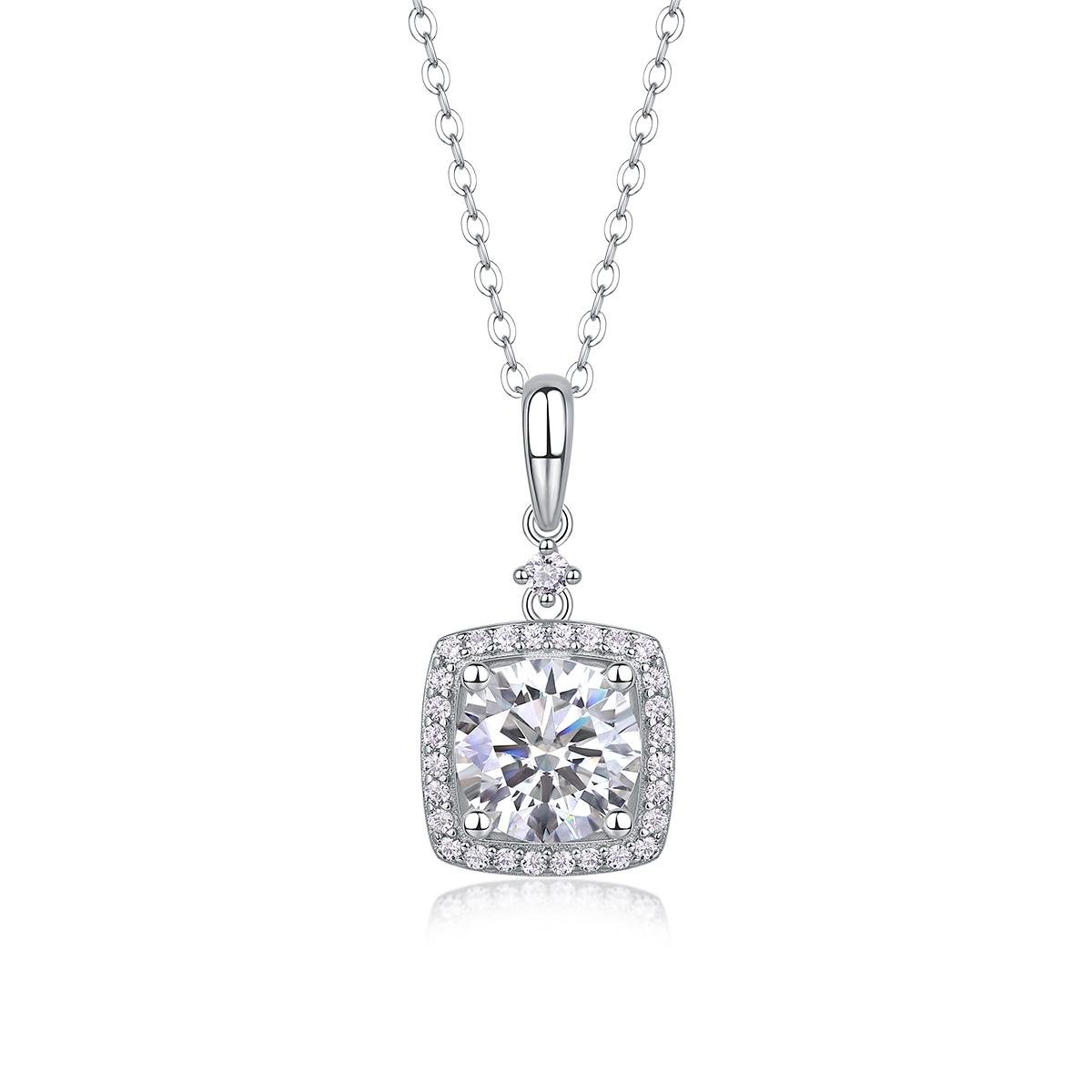 Fifty8 2ct DEW Moissanite Halo Pendant Necklace, 925 Sterling Silver, Innocent Mary