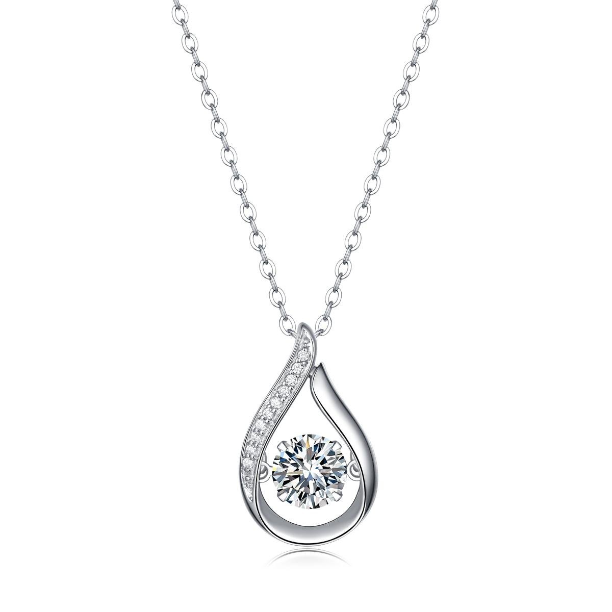 Fifty8 1ct DEW Moissanite Teardrop Pendant Necklace, 925 Sterling Silver, Vibrant Droplet